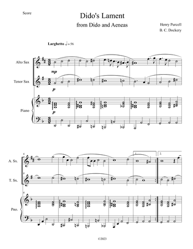 Dido's Lament (Alto and Tenor Sax Duet with Piano Accompaniment) (arr. B. C. Dockery)