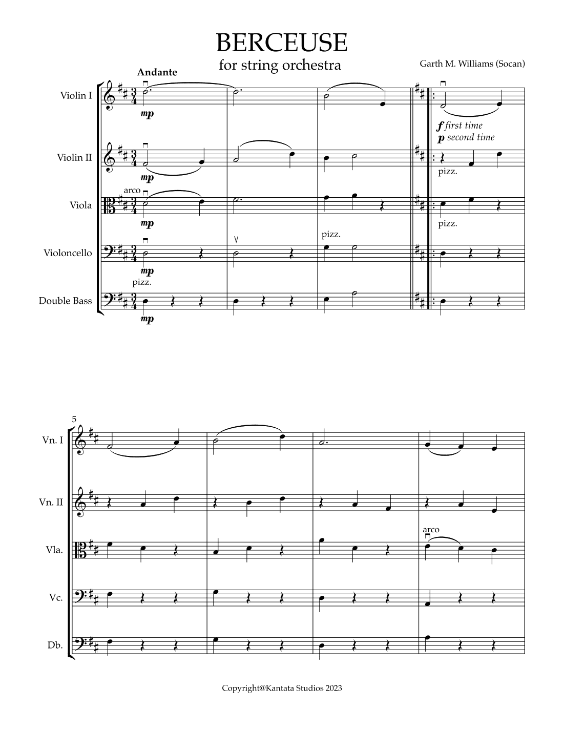 BERCEUSE FOR YOUNG STRING ORCHESTRA