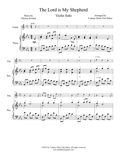 The Lord is My Shepherd violin solo with piano (arr. Cydney Olson Van Duker)