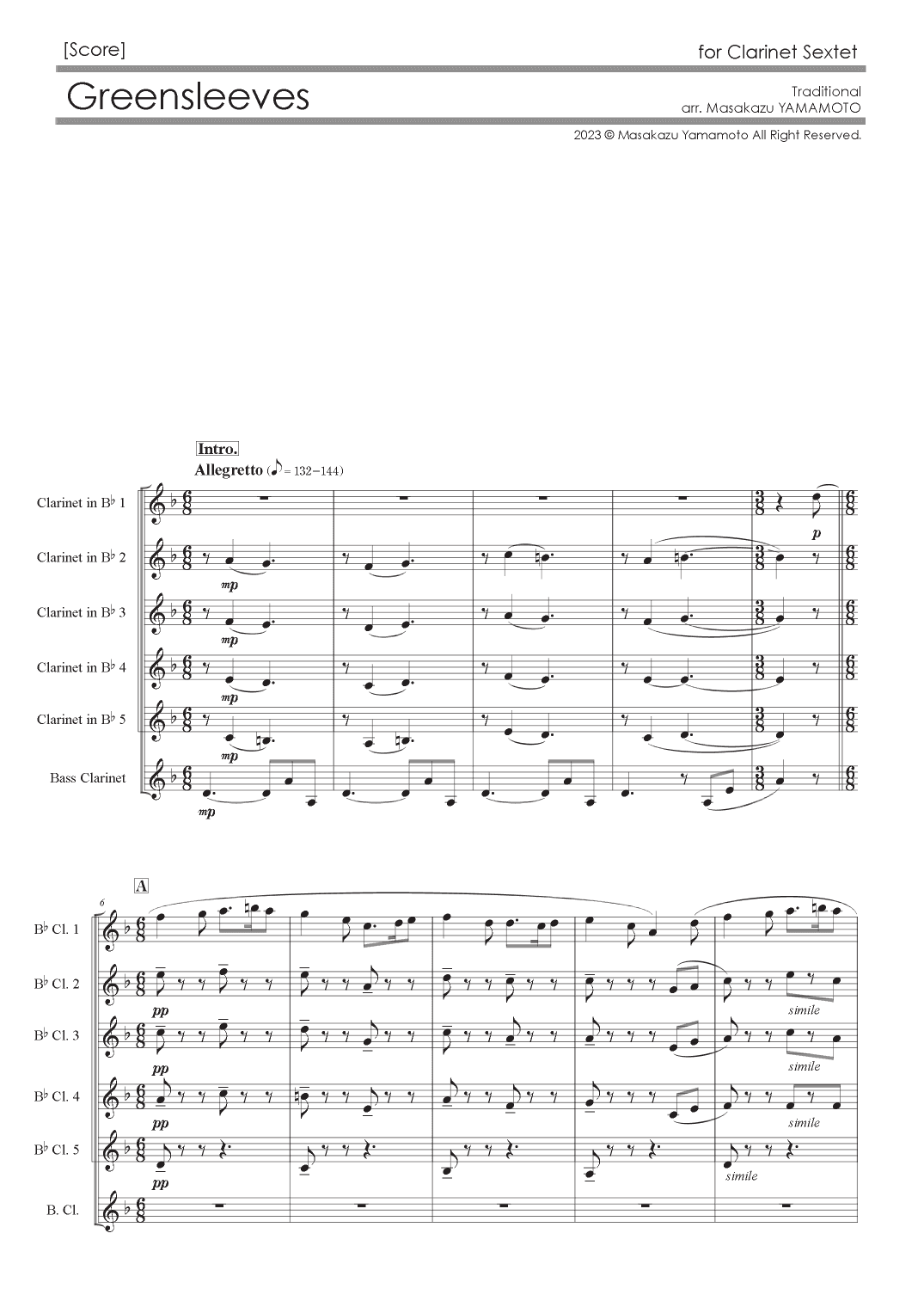 Greensleeves [Clarinet Sextet] (arr. Masakazu YAMAMOTO)