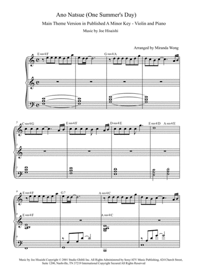 Ano Natsue (one Summer's Day) (arr. Miranda Wong)