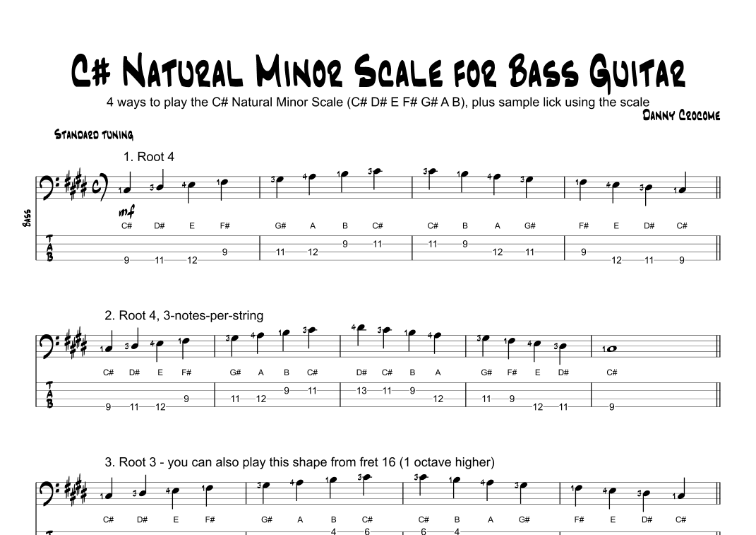 C# Natural Minor Scale for Bass Guitar (4 Ways to Play)
