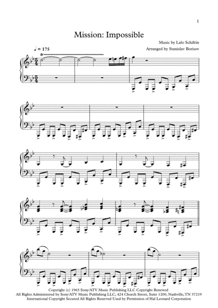 Mission: Impossible Theme  from the Paramount Television Series MISSION: IMPOSSIBLE (arr. Stanislav Borisov)