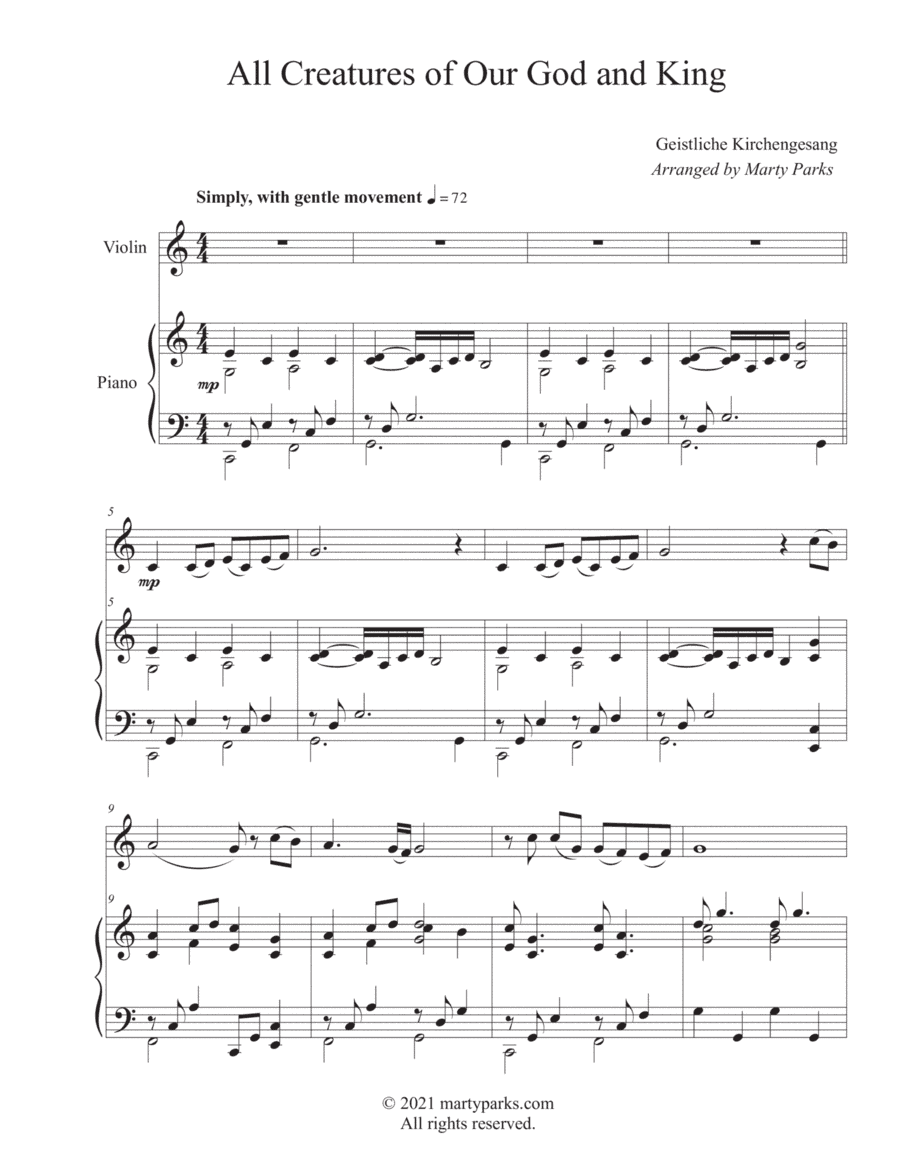 All Creatures of Our God and King (Violin-Piano) (arr. Marty Parks)