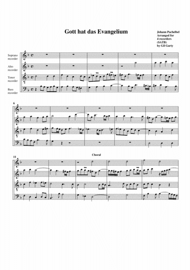 Gott hat das Evangelium (arrangement for 4 recorders) (arr. Gil Garty)