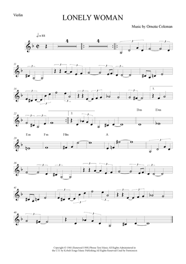 Lonely Woman (arr. The Sheet Music Library)