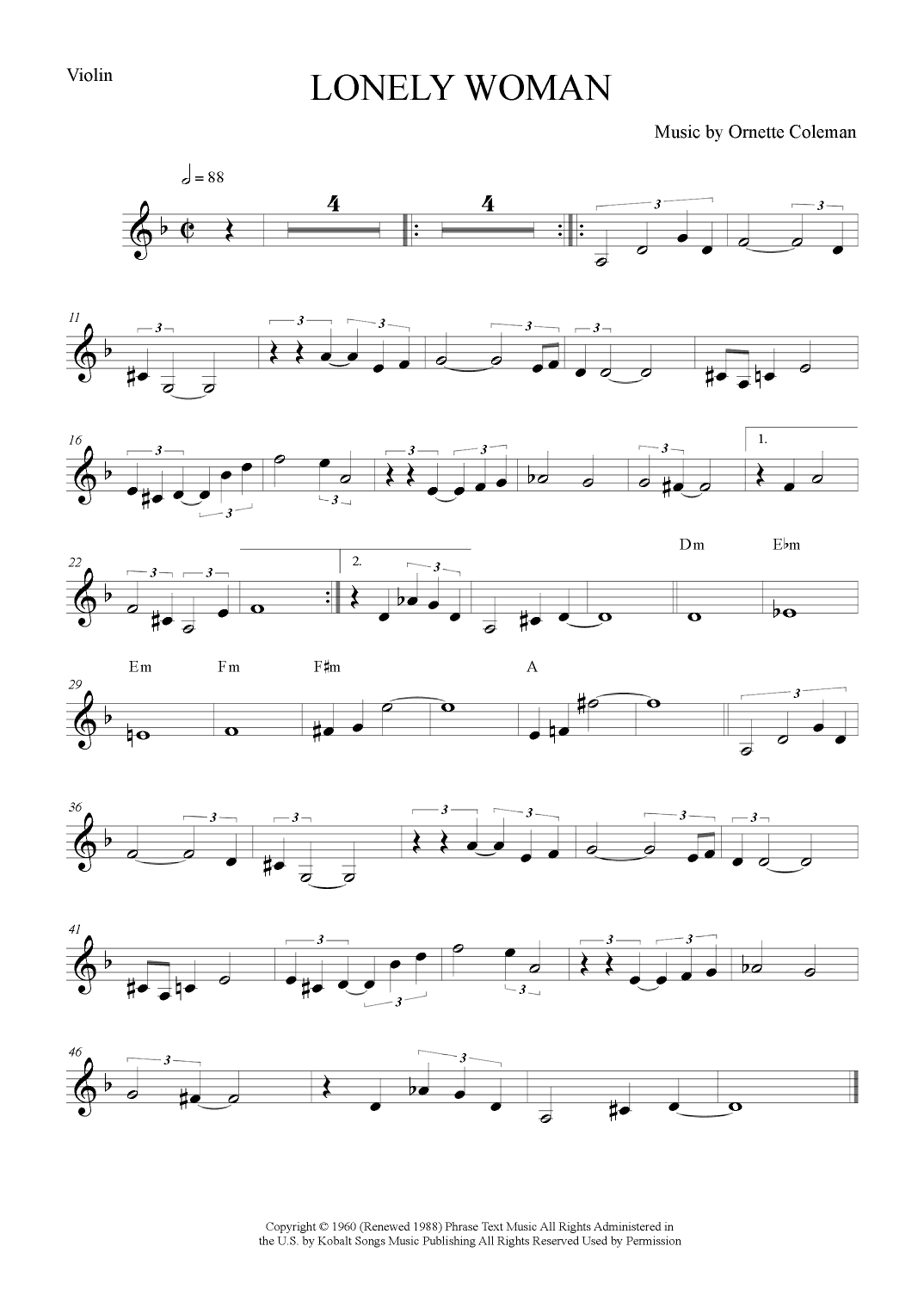 Lonely Woman (arr. The Sheet Music Library)