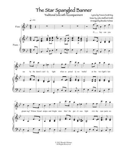 "Star Spangled Banner" - Flute Solo with Piano in Bb (arr. Brooks Holmes)