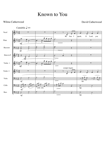 Known to You  - Vocal with Orchestral accompaniment  by David Catherwood