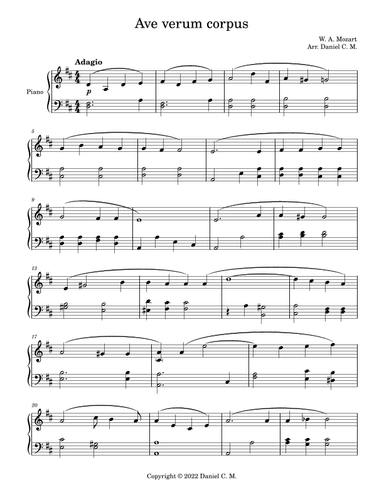 Ave verum corpus for piano (easy) (arr. Daniel Castillo)