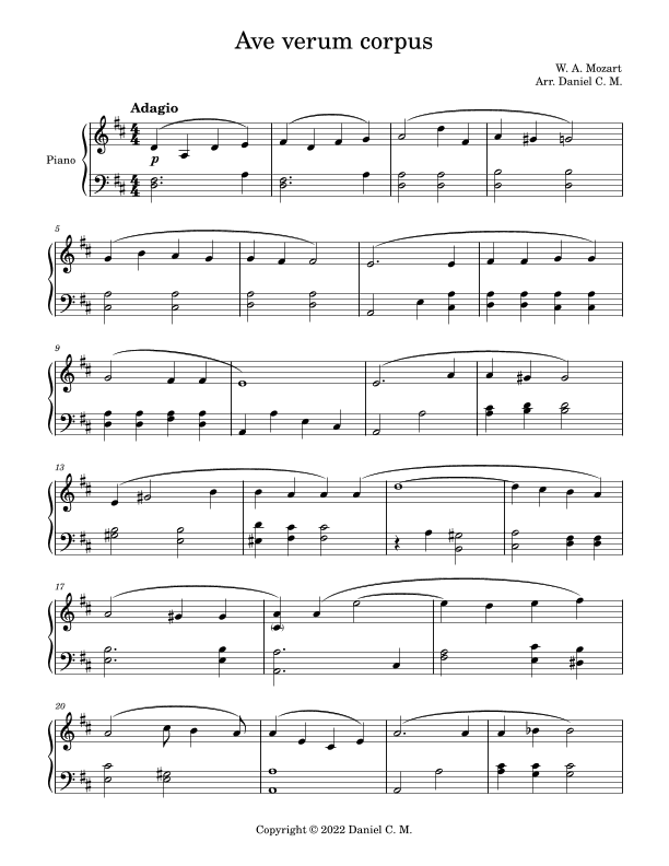 Ave verum corpus for piano (easy) (arr. Daniel Castillo)