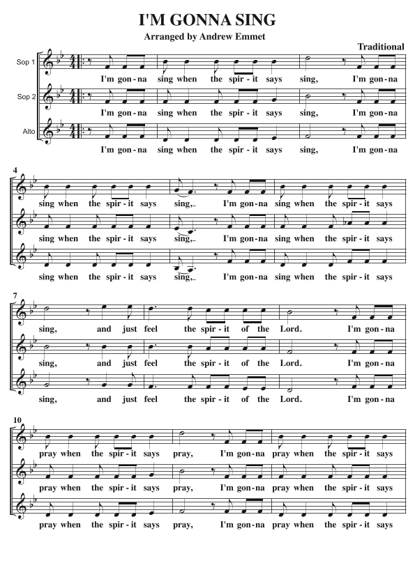 I'm Gonna Sing Gospel A Cappella SSA (arr. Andrew Emmet)