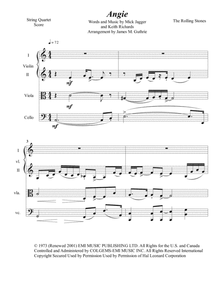 Angie (arr. James M. Guthrie, ASCAP)