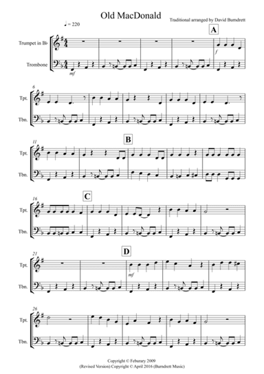 Old MacDonald! for Trumpet and Trombone Duet (arr. David Burndrett)