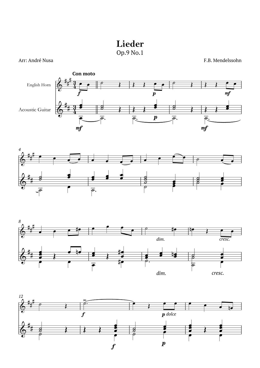 Lieder Op.9 No.1 (arr. André Nusa)