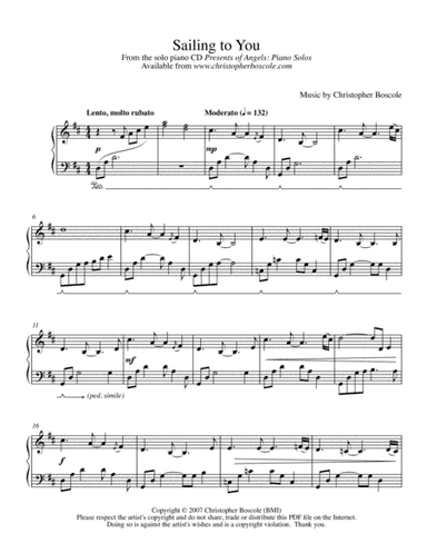 Sailing to You Piano Solo by Christopher Boscole