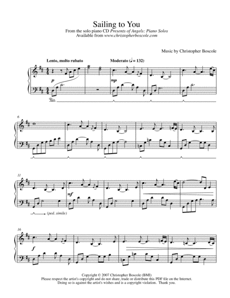 Sailing to You Piano Solo by Christopher Boscole