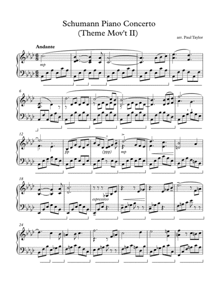 Schumann Piano Concerto (theme: Mov't 1) (arr. Paul Taylor)