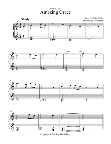 Amazing Grace for Easy Beginner Piano (arr. David Doty)