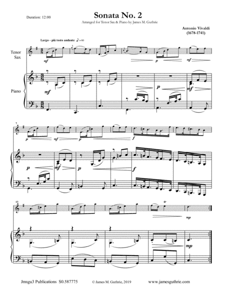 Vivaldi: Sonata No. 2 for Tenor Sax & Piano (arr. James M. Guthrie)