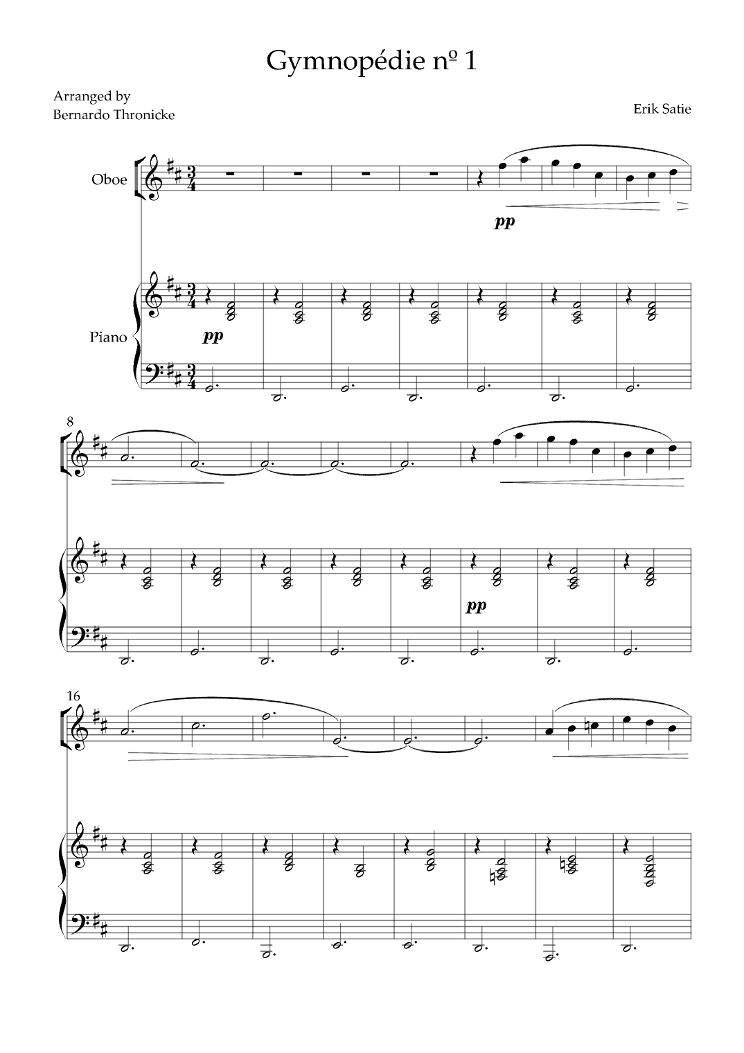Gymnopédie nº 1 - For Oboe and Piano (arr. Bernardo Thronicke)