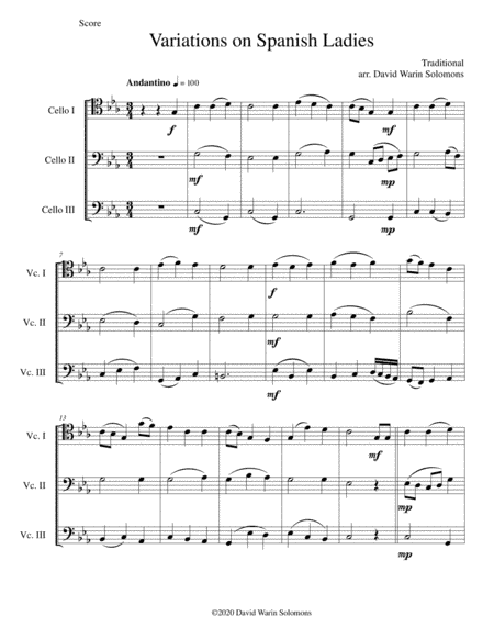 Variations on Spanish Ladies for 3 cellos (arr. David Warin Solomons)