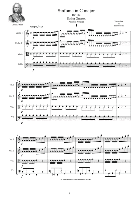Vivaldi - Sinfonia in C major RV 112 for String Quartet (arr. Santino Cara)