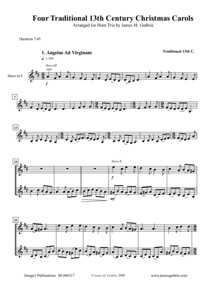 Four Traditional 13th Century Christmas Carols for Horn Trio (arr. James M. Guthrie, ASCAP)