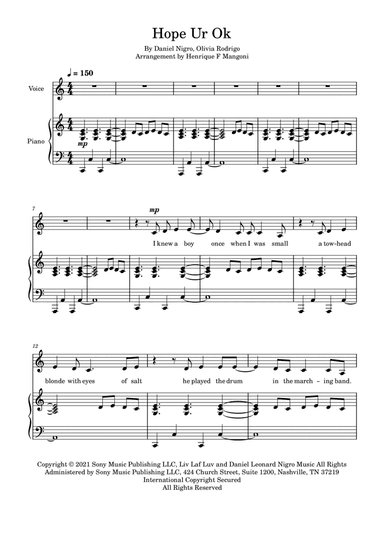 Hope Ur Ok (arr. Henrique F Mangoni)