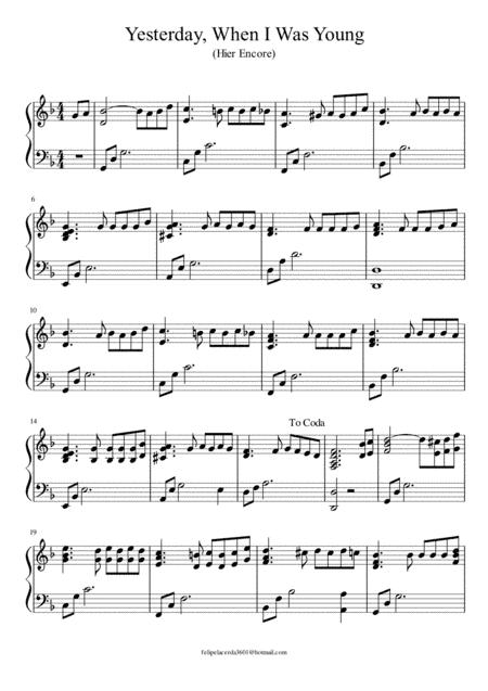 Yesterday, When I Was Young (hier Encore) (arr. Felipe Lacerda)