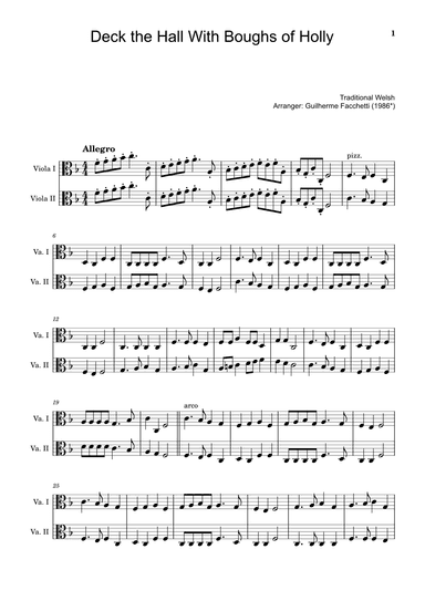 Deck the Hall With Boughs of Holly - Arranged for Viola Duet. (arr. Guilherme Facchetti)