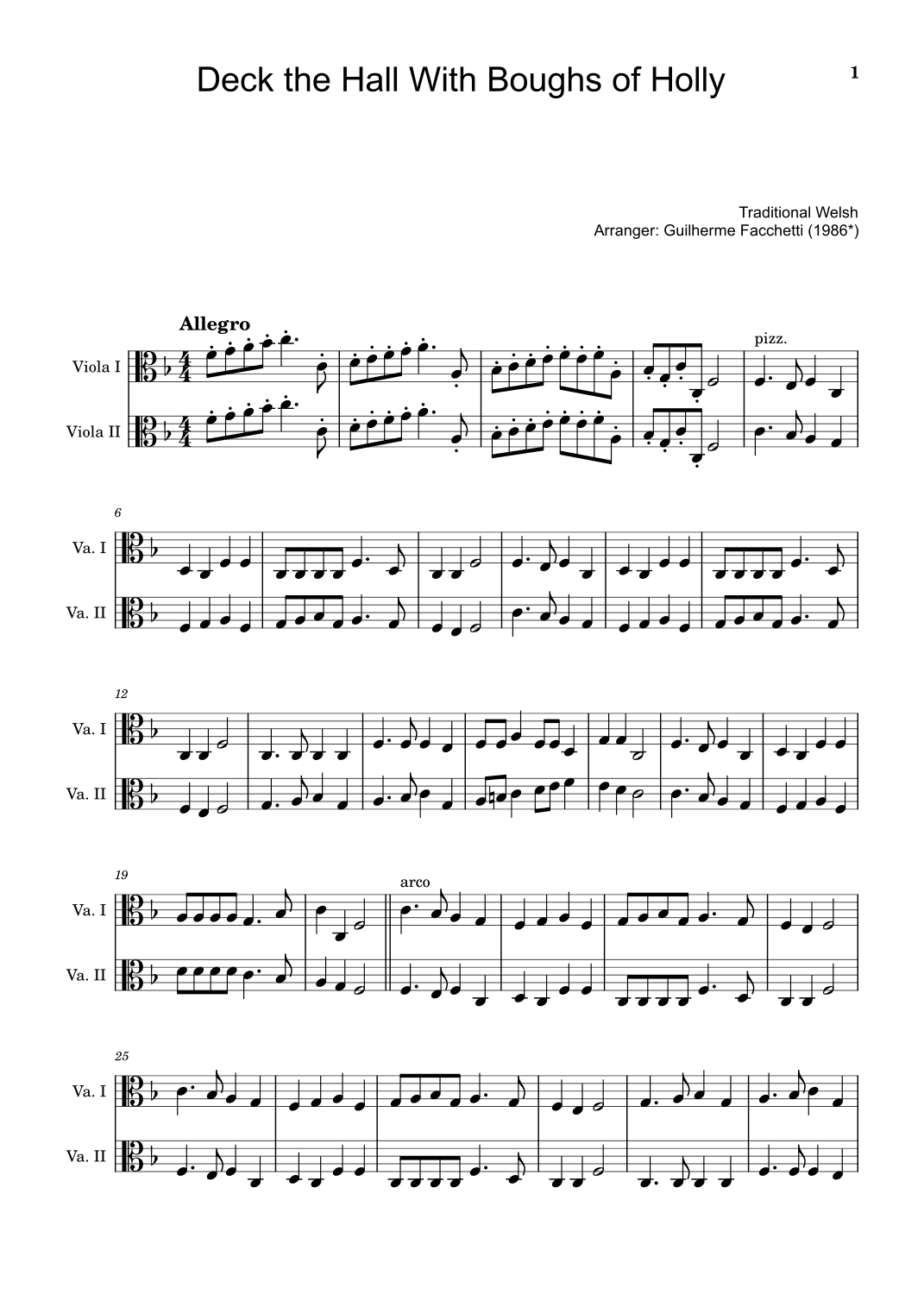 Deck the Hall With Boughs of Holly - Arranged for Viola Duet. (arr. Guilherme Facchetti)