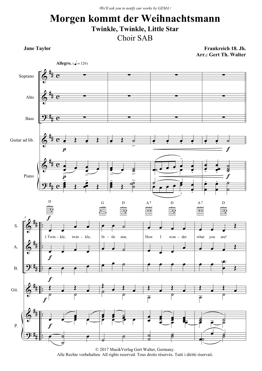 Twinkle, Twinkle, Little Star (arr. Gert Th. Walter)