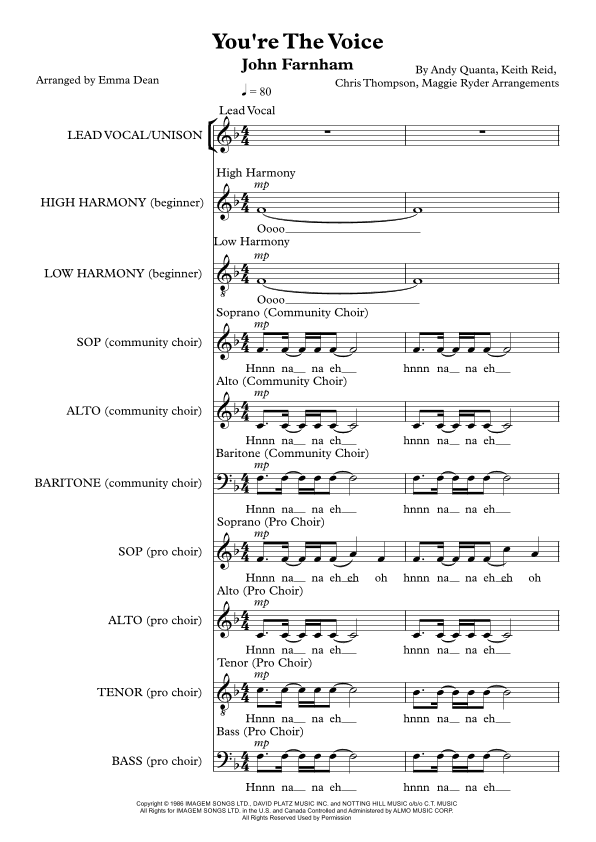 You're The Voice (arr. Emma Dean)