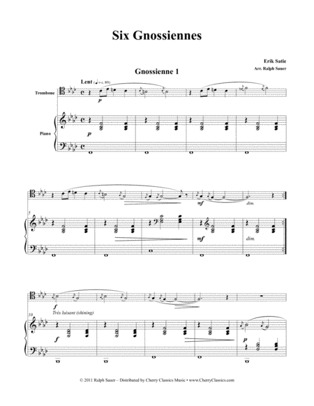 Six Gnossiennes for Trombone & Piano (arr. Ralph Sauer)