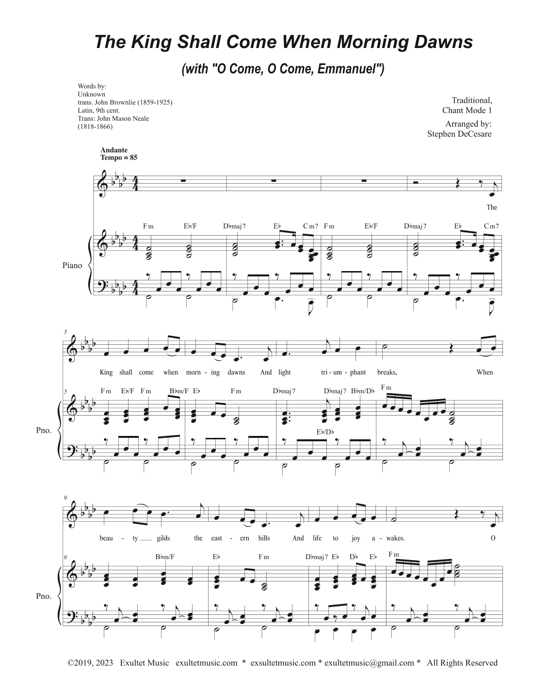 The King Shall Come When Morning Dawns (with "O Come, O Come, Emmanuel") (Vocal solo) (arr. Stephen DeCesare)