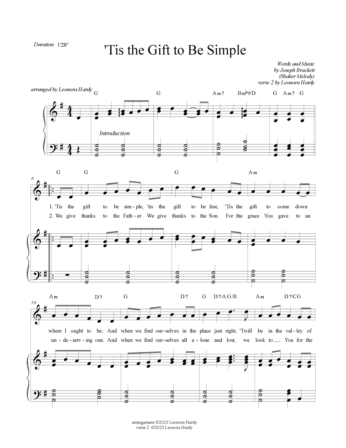 Tis the Gift to Be Simple (arr. Leonora Hardy)
