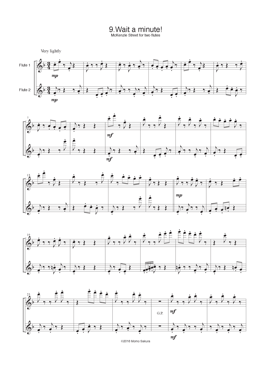 9. Wait a minute!  Mckenzie street for 2 Flutes/ Flute duet