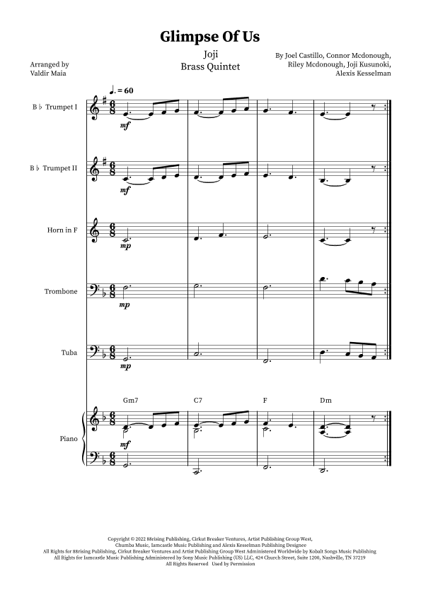 Glimpse Of Us (arr. Valdir Maia)