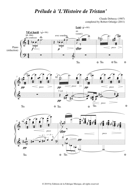 Claude Debussy: Prléude à L'Histoire de Tristan for solo piano, completed by Robert Orledge