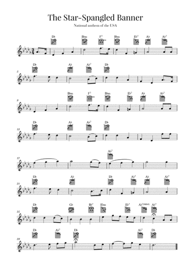 The Star Spangled Banner (National Anthem of the USA) - Guitar - D-flat Major (arr. Cadenza Editions)