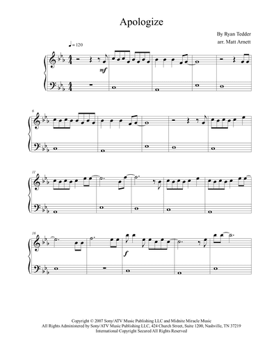 Apologize (arr. Matt Arnett)