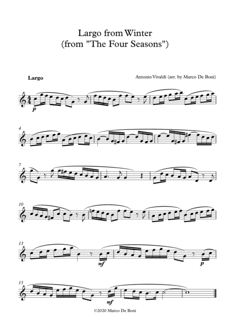 Vivaldi's Winter (Largo, from the Four Seasons) - Easy arrangement for beginner flute (arr. Marco De Boni)