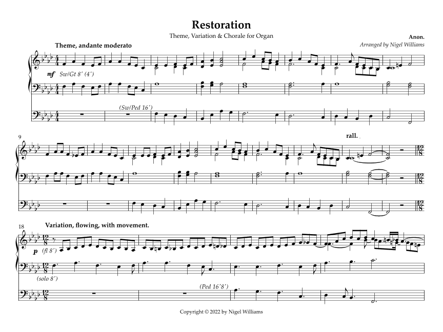 Restoration, for Organ solo (arr. Nigel Williams)