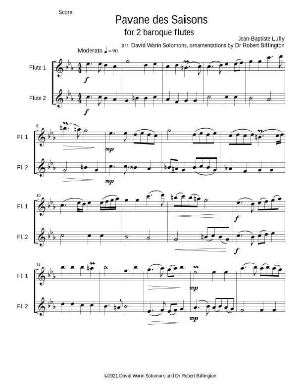 Pavane des saisons for 2 baroque flutes (arr. David Warin Solomons)