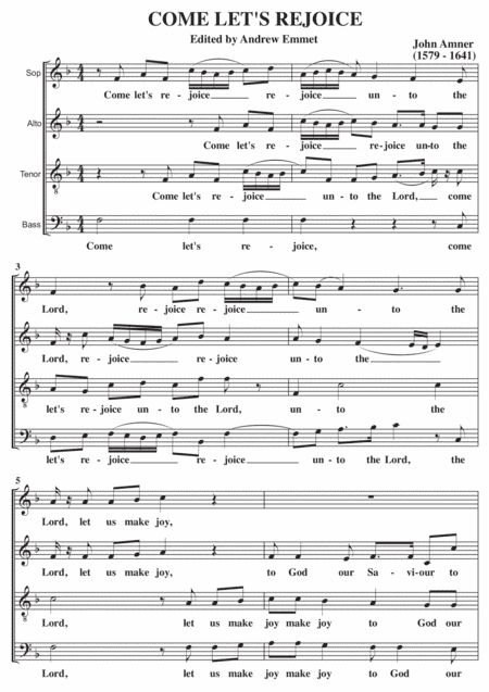 Come Let's Rejoice A Cappella SATB (arr. Edited by Andrew Emmet)