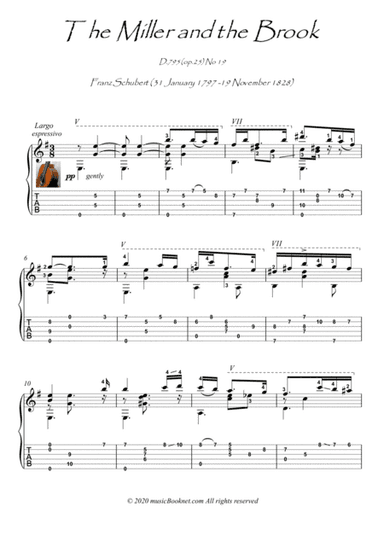 The Miller and the Brook by Schubert classical guitar solo (arr. PianoSheetNow)