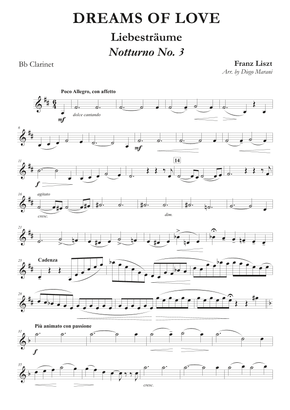 Dreams of Love No. 3 for Clarinet and Piano (arr. Diego Marani)