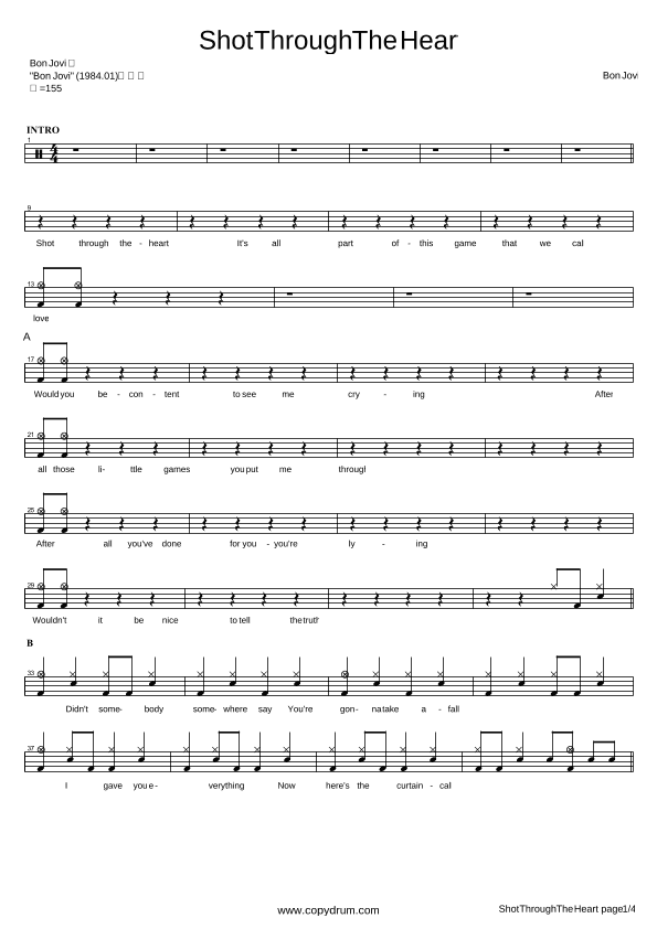 Shot Through The Heart (arr. COPYDRUM)