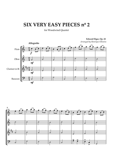 Six Very Easy Pieces nº 2 (Allegretto) - for Woodwind Quartet (arr. Henrique Oliveira)